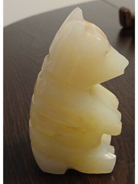 Carved Onyx Bear Figurine 3.5" Tall Yellow Stone Animal Sculpture Desk Shelf #S2